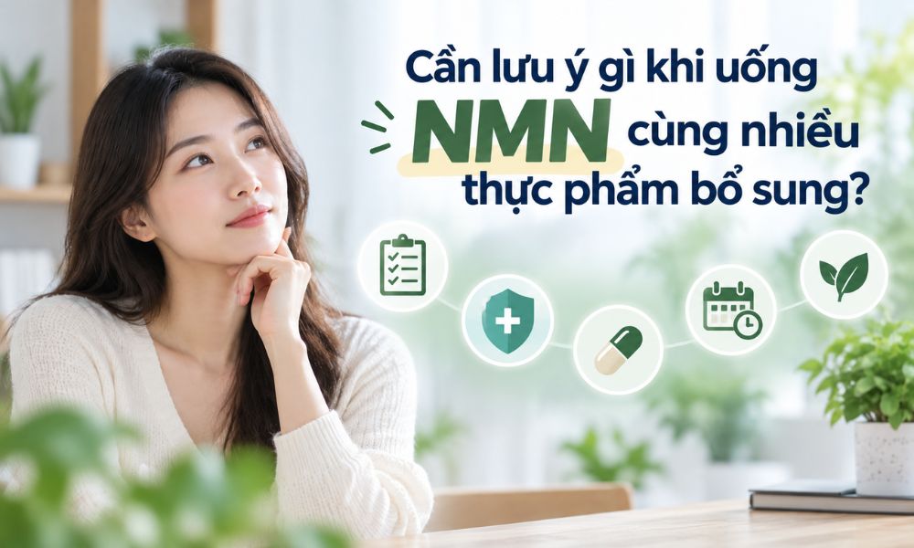 Cần lưu ý gì khi uống NMN cùng nhiều thực phẩm bổ sung, kiểm tra thành phần và tổng liều sử dụng hằng ngày