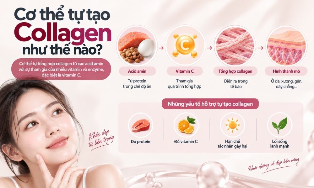 Cơ thể tự tạo collagen như thế nào, vai trò của acid amin, vitamin C và dinh dưỡng trong quá trình tổng hợp collagen