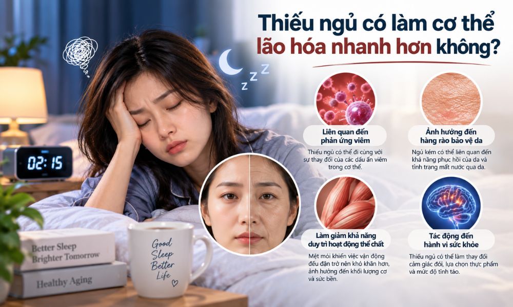 Thiếu ngủ có làm cơ thể lão hóa nhanh hơn, ảnh hưởng của giấc ngủ đến sức khỏe và lão hóa