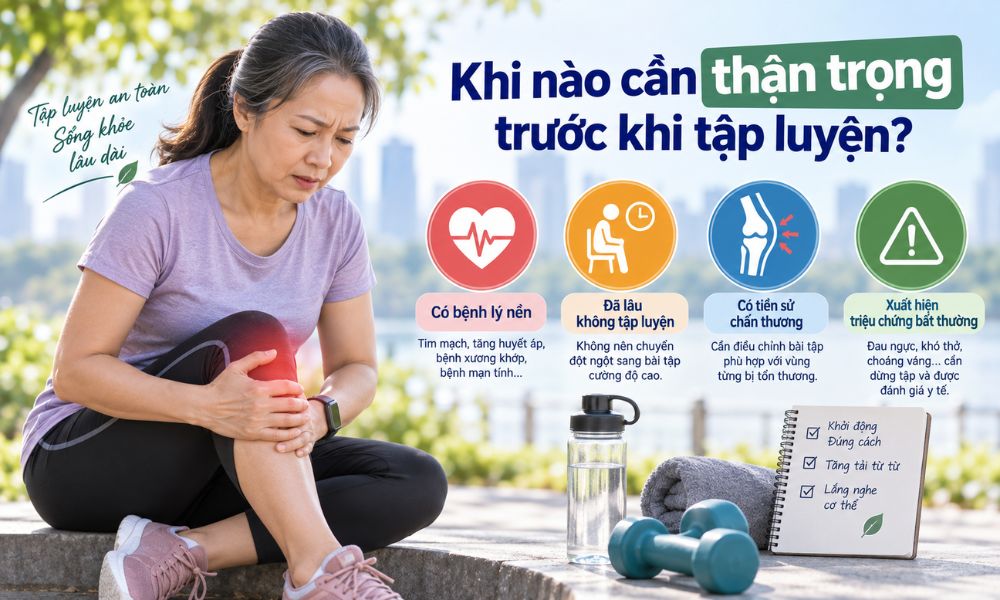 Khi nào cần thận trọng trước khi tập luyện, bệnh nền, chấn thương và dấu hiệu bất thường khi vận động